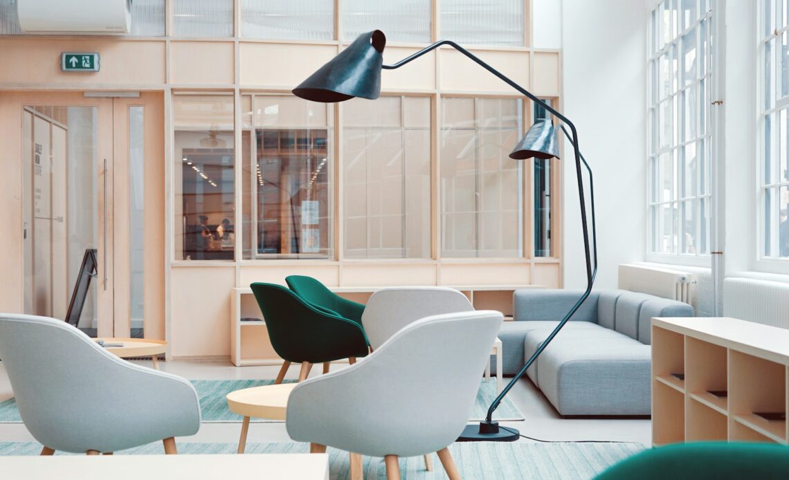black floor lamp on living room sofa